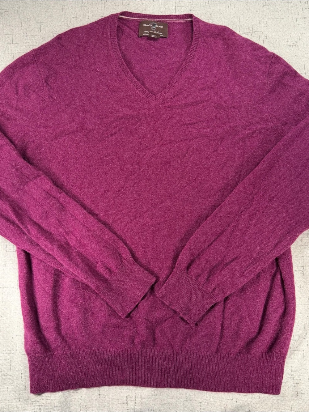 Black Brown 1826 Purple XL V-Neck Cashmere Knit Pullover Sweater Men Logo